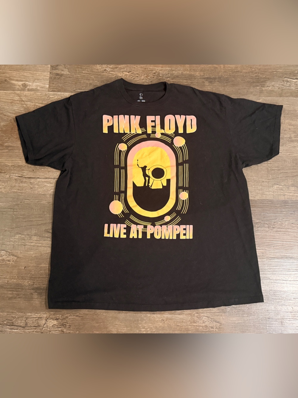 Pink Floyd Black Tee with Yellow and Pink Live at Pompeii Graphic